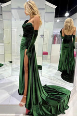 Emerald Sweetheart Long Prom Dress with Attached Train