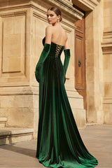 Emerald Sweetheart Long Prom Dress with Attached Train