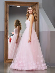 A-line Spaghetti Straps Pink Tulle Prom Dress