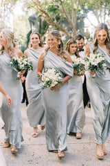 Ankle Length Slit Mermaid Bridesmaid Dresses with One Shoulder