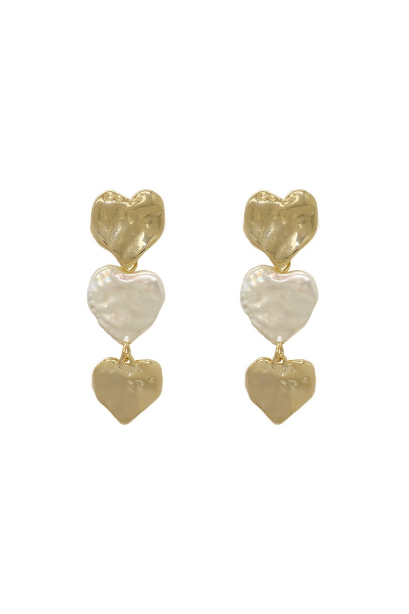Gold Heart Shape Pearl Earrings