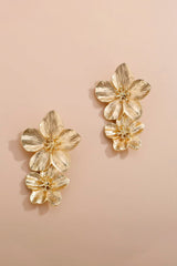 Gold Large Double Flower Earrings