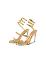 Gold Snake Wrap Open Toe High Heels Sandal