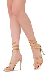 Gold Snake Wrap Open Toe High Heels Sandal