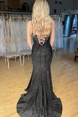 Black Scoop Neck Mermaid Prom Dresses With Beading