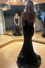 Black Scoop Neck Mermaid Prom Dresses With Beading