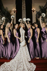 Halter Satin Pleated Mermaid Sleeveless Long Bridesmaid Dress