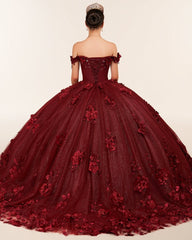 Ball Gown Organza Off The Shoulder Burgundy Quinceanera Dress