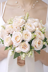 Handmade Silk Rose Peony Cascade Wedding Bouquet Flowers