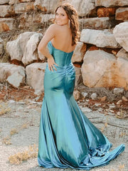 Mermaid Sweetheart Strapless Metallic Empire Prom Dress With Side Slit