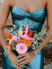 Mermaid Sweetheart Strapless Metallic Empire Prom Dress With Side Slit