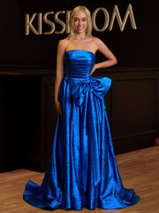 Fuchsia Strapless A-Line Long Prom Dress With Bow