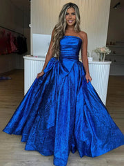 Fuchsia Strapless A-Line Long Prom Dress With Bow