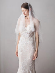 Hip Length Ivory Tulle Wedding Veils with Pearl Drop Veil