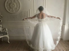 Vintage White Lace Double Tiers Long Wedding veil