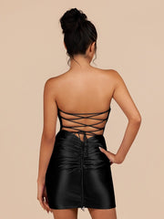 Black Bodycon Satin Sweetheart Corset Homecoming Dress with Sequined Flowers