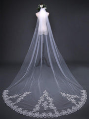 Ivory Cathedral Veils with Lace and Beaded Hemline