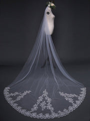 Ivory Cathedral Veils with Lace and Beaded Hemline