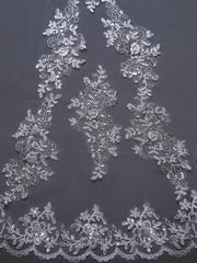 Ivory Cathedral Veils with Lace and Beaded Hemline