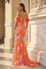 Orange Sweetheart Mermaid Lace Long Prom Dresses With Split