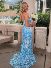 Orange Sweetheart Mermaid Lace Long Prom Dresses With Split