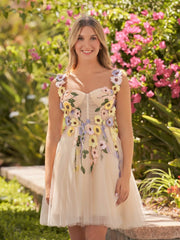 3D Flower Tulle Short Length Prom Dresses