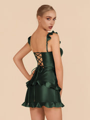 Dark Green - Sweetheart Satin Ruffles Short Homecoming & Cocktail Dresses