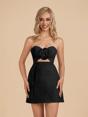 Black - Sheath Strapless Flowers Cutout Short Homecoming Dresses