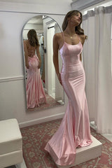 Cute Mermaid Scoop Neck Satin Long Prom Dress