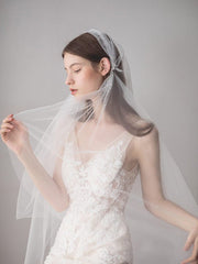 Knee Length Juliet Cap Veils Asymmetrical Hem Bridal Veil