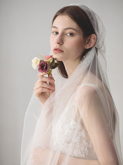 Knee Length Juliet Cap Veils Asymmetrical Hem Bridal Veil