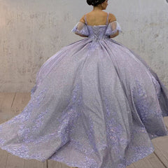 Lavender Off-the-Shoulder Straps Appliqued Quinceanera Dresses