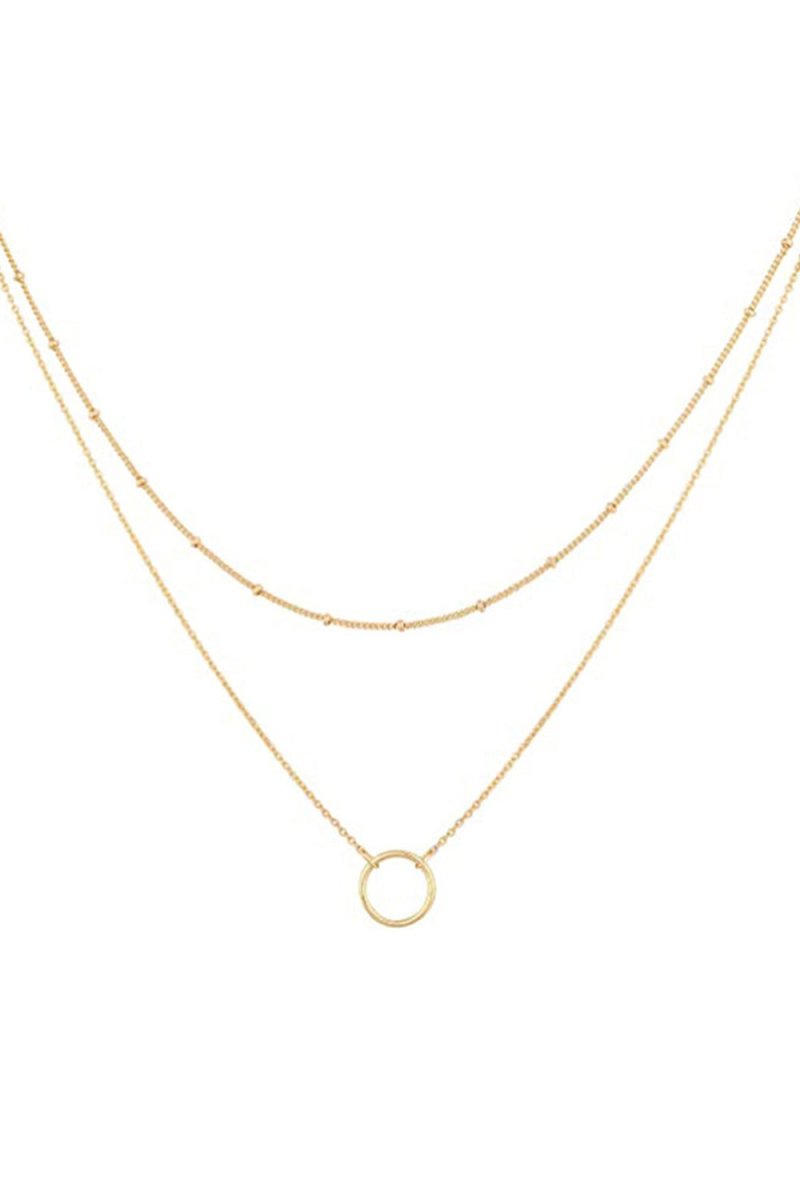 Layered Gold Circle Pendant Necklace
