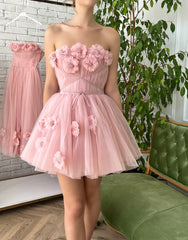 A-line Short Homecoming Dress with Handmade Flowers