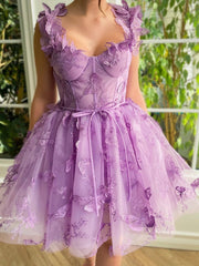Aline Short Tulle Prom Dress with 3D Butterflies