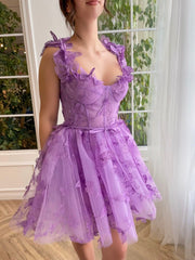 Aline Short Tulle Prom Dress with 3D Butterflies