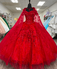 Ball Gown Lace Off-the-Shoulder Red Quinceanera Dress