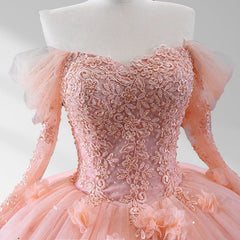 Blush Ball Gown Long Sleeves Off The Shoulder Quinceanera Dresses