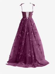 Grape A-line Butterfly Lace Lilac Corset Prom Dress with Slit