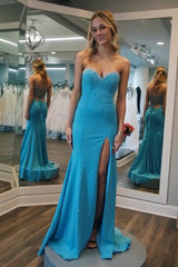 Sweetheart Beaded Mermaid Long Prom Dress With Split