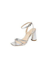Metallic Strappy Block-Heel Sandals