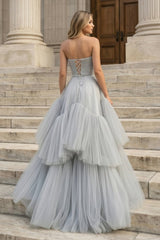 Strapless A-Line Tulle Long Prom Dress With Beading