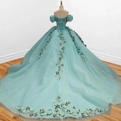 Mint Green Off Shoulder Court Train Quinceañera Dress