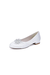Navy Blue Flat Shoes with Crystal Flower Decoration