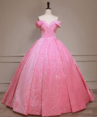 Pink Off The Shoulder Sequined Ball Gown Quinceanera Dresses