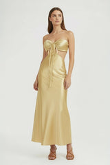Aqua Strapless Sheath Satin Open Back Prom Dresses With Cutout