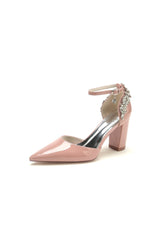 Nude Pink High Heels with Crystal-Embellished Silver Buckle