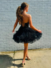 Black - A-Line Sweetheart Ruffle Tulle Homecoming Dress With Appliques