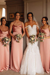 Elegant Pink Floor Length Long Bridesmaid Dress