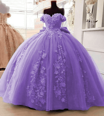 Off Shoulder 3D Floral Applique Quinceanera Dresses